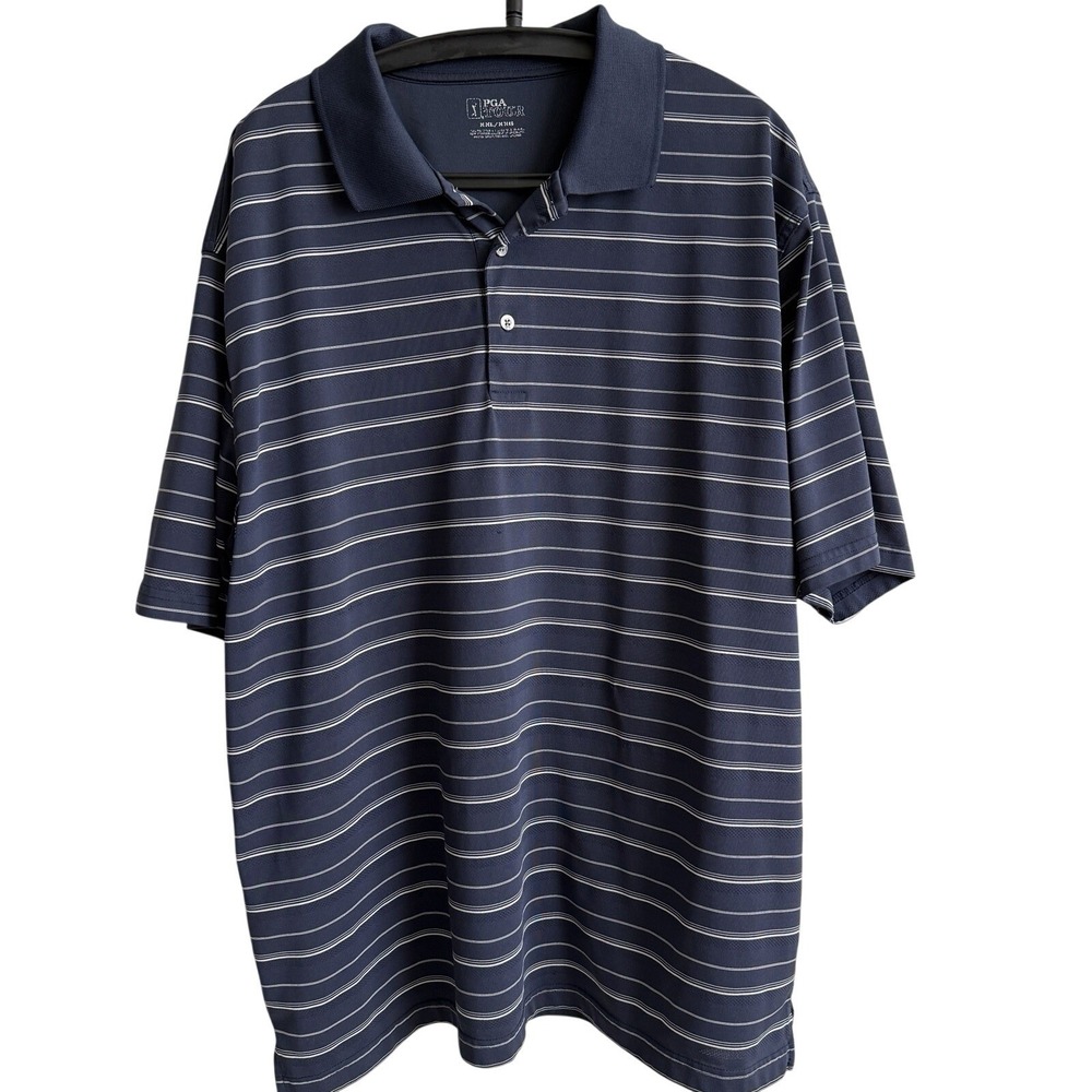 PGA Tour Men's Blue Striped Polo Sz XXL Athleisure Casual Basic Essential Basic